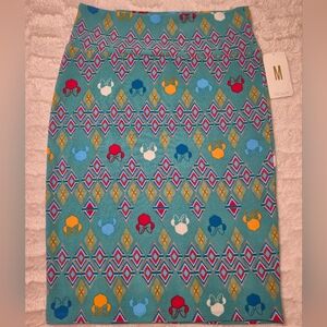LuLaRoe Teal Diamond Print Pencil Skirt with Multi-Color Bows